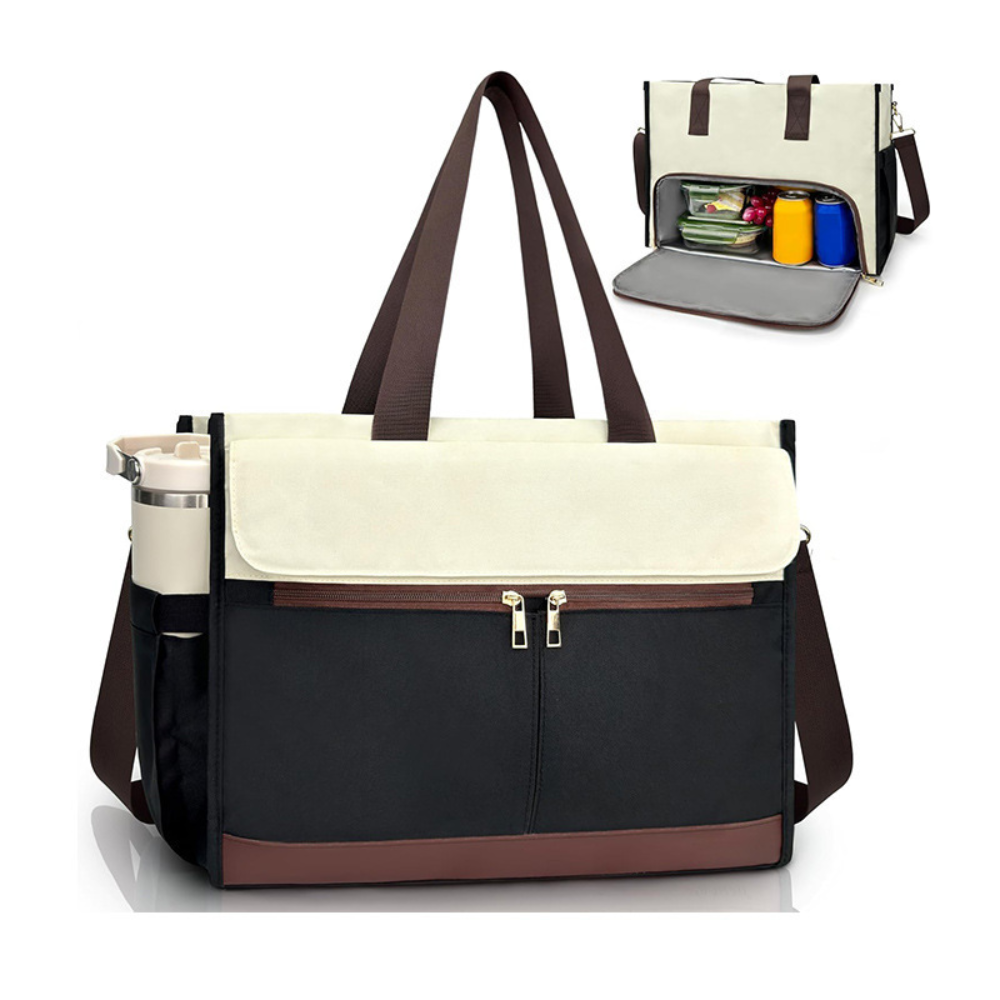 Dual-Compartment Lunch Tote Bag with Shoulder Strap