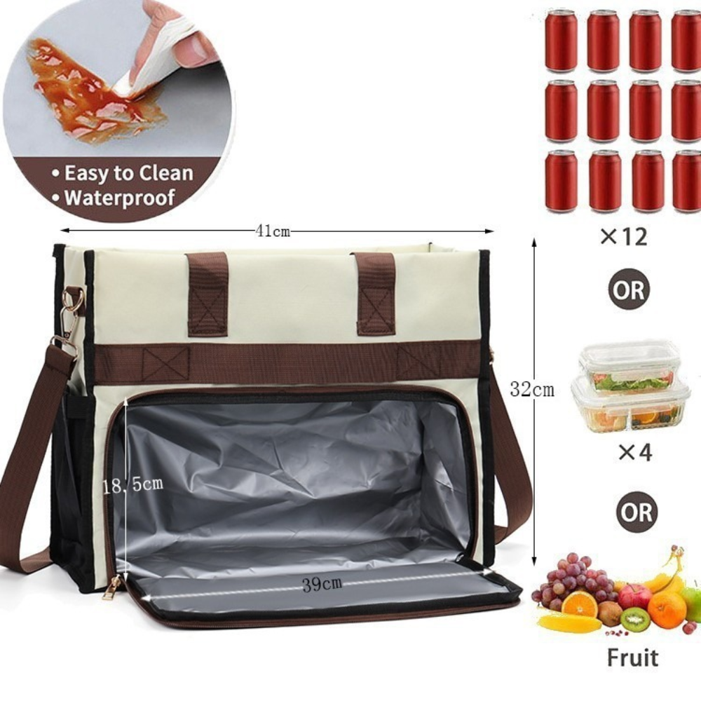 Dual-Compartment Lunch Tote Bag with Shoulder Strap