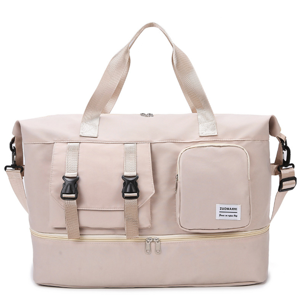 Premium Beige Travel Duffel Bag with Expandable Bottom Compartment