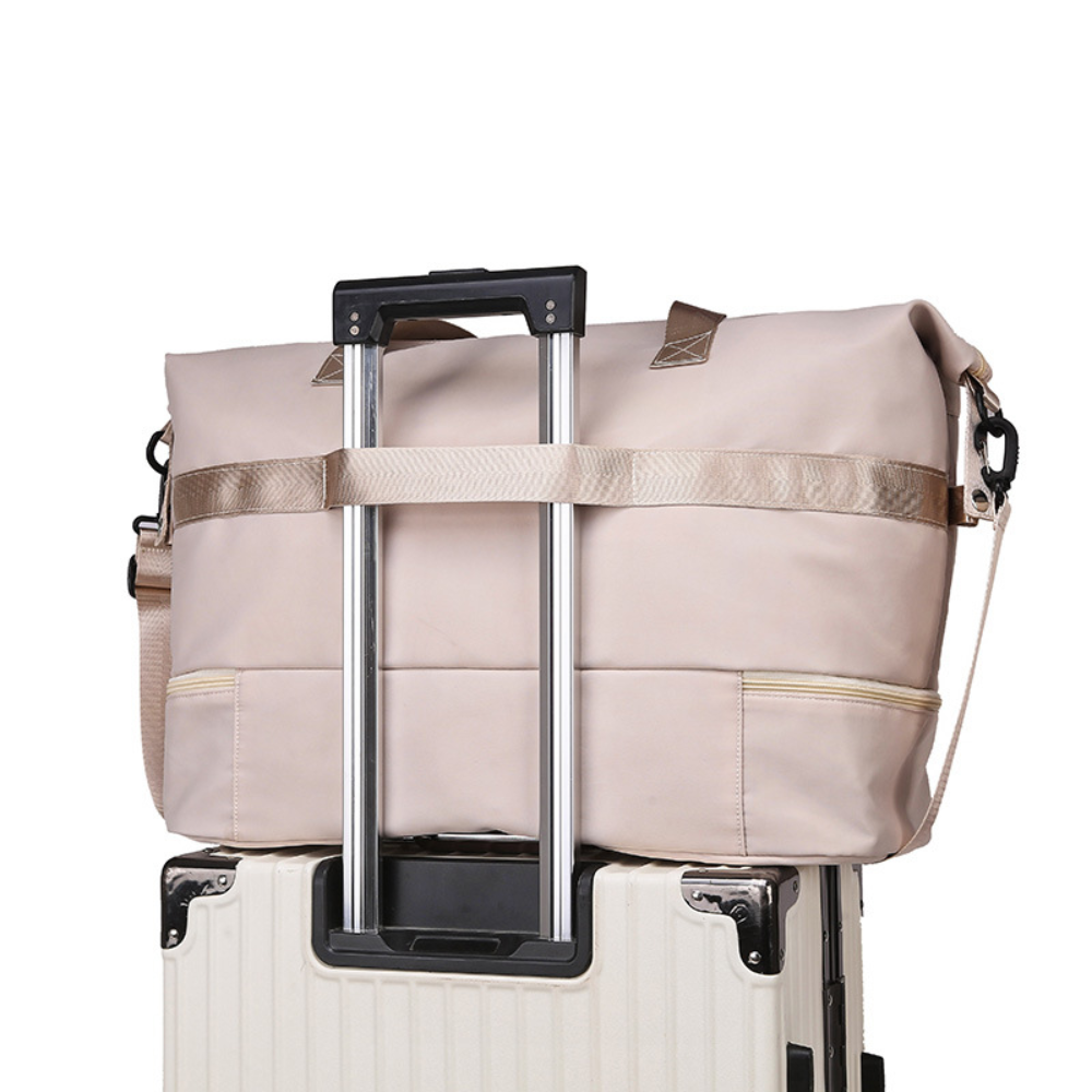 Premium Beige Travel Duffel Bag with Expandable Bottom Compartment