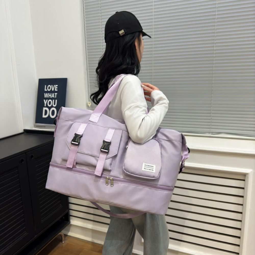 Premium Beige Travel Duffel Bag with Expandable Bottom Compartment