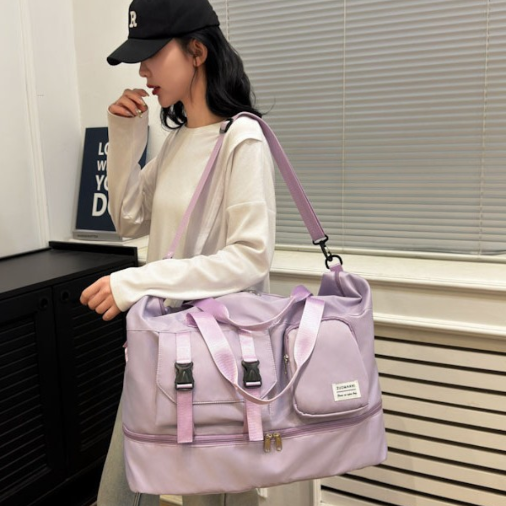 Premium Beige Travel Duffel Bag with Expandable Bottom Compartment