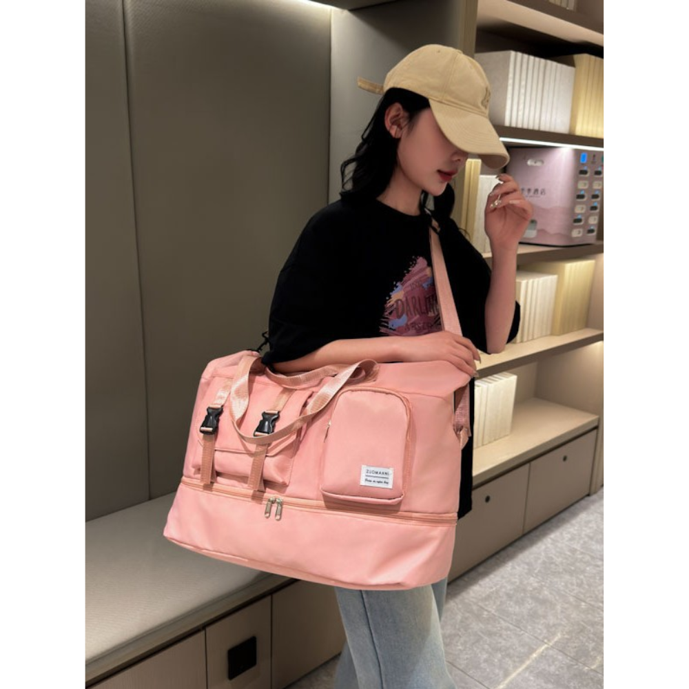 Premium Beige Travel Duffel Bag with Expandable Bottom Compartment