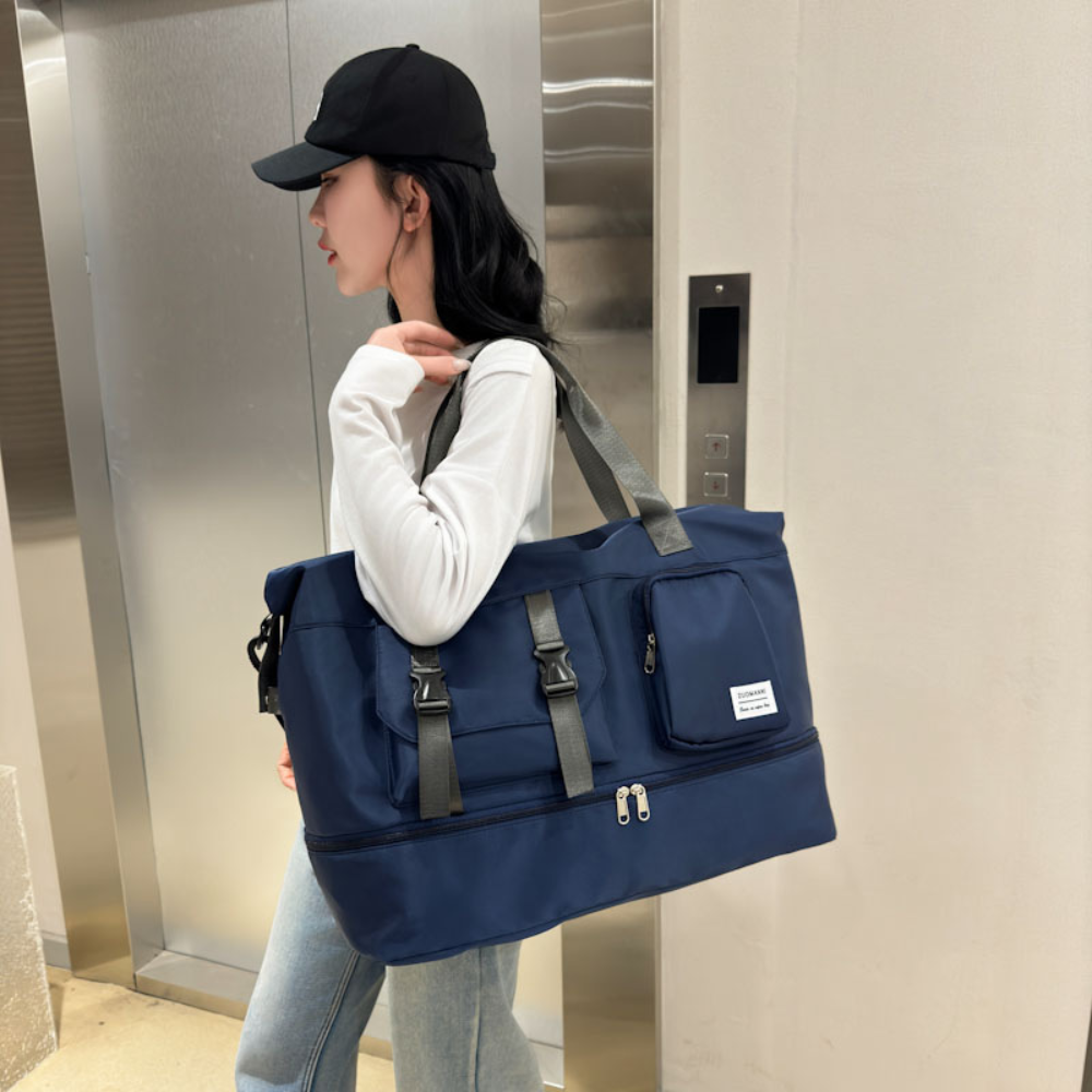 Premium Beige Travel Duffel Bag with Expandable Bottom Compartment