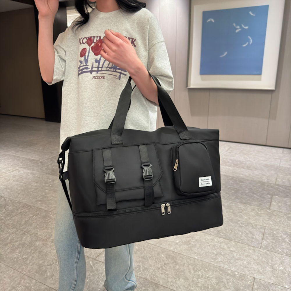 Premium Beige Travel Duffel Bag with Expandable Bottom Compartment