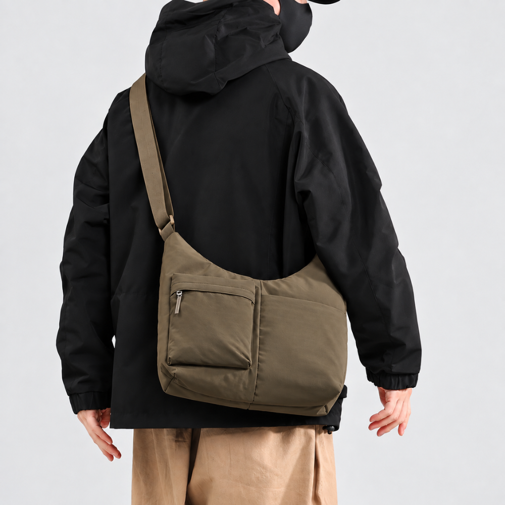 Everyday Multi-Pocket Sling Bag – Sage Green/Brown