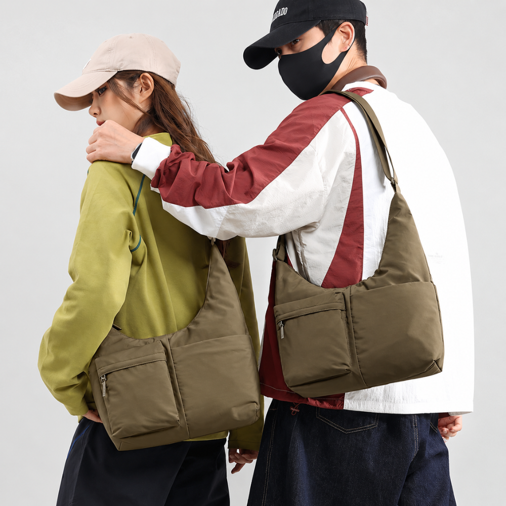 Everyday Multi-Pocket Sling Bag – Sage Green/Brown