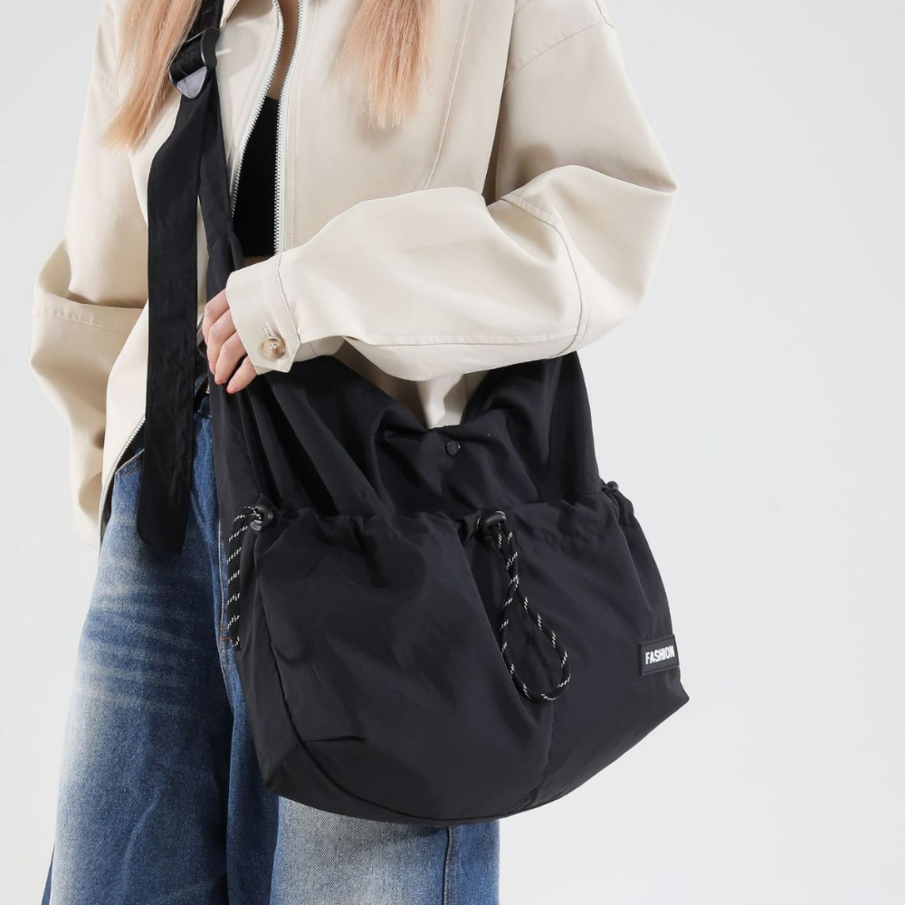 Women’s Casual Hobo Shoulder Bag with Drawstring Front Pocket