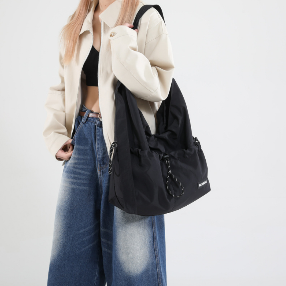 Women’s Casual Hobo Shoulder Bag with Drawstring Front Pocket